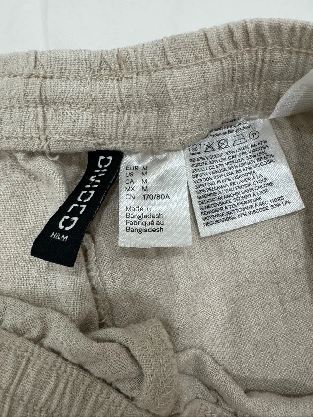 H&M Beige Drawstring Linen-Blend Chinos